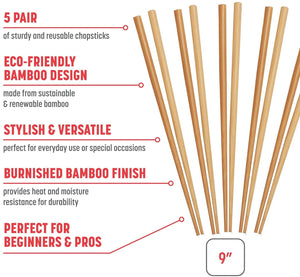 Joyce Chen - Reusable Burnished Bamboo Chopsticks, Set of 5 Pair - J30-0041