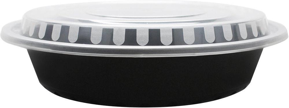 Karat - 48 Oz, 9" Deep Black Round Container with Clear Lid Combo, 150/Cs - KARIMFC4048B