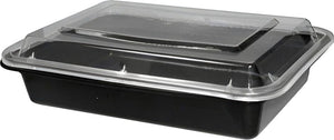 Kari-Out - 12 Oz Rectangle Black Plastic Containers with Lid Combo, Pack of 150 - MT6110B