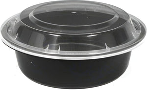 Kari-Out - 16 Oz Medium Round Black Plastic Containers with Lid Combo, Pack of 150 - MT 0610B