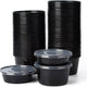 Kari-Out - 24 Oz Medium Round Black Plastic Containers with Lid Combo, Pack of 150 - MT1710B