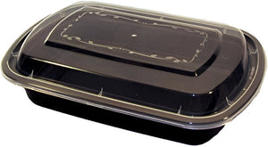 Kari-Out - 28 Oz Medium Rectangle Black Plastic Containers with Lid Combo, 150/Cs - MT8310B