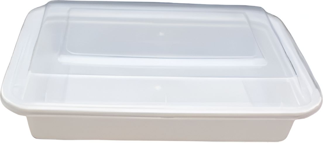 Kari-Out - 28 Oz Medium Rectangle White Plastic Containers with Lid Combo, 150/Cs - MT6310W