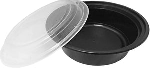 Kari-Out - 32 Oz Deep Round Black Plastic Containers with Lid Combo, Pack of 150 - MT0750B