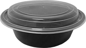 Kari-Out - 32 Oz Deep Round Black Plastic Containers with Lid Combo, Pack of 150 - MT0750B