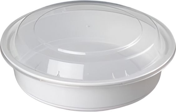 Kari-Out - 32 Oz Deep Round White Plastic Containers with Lid Combo, Pack of 150 - MT0750W