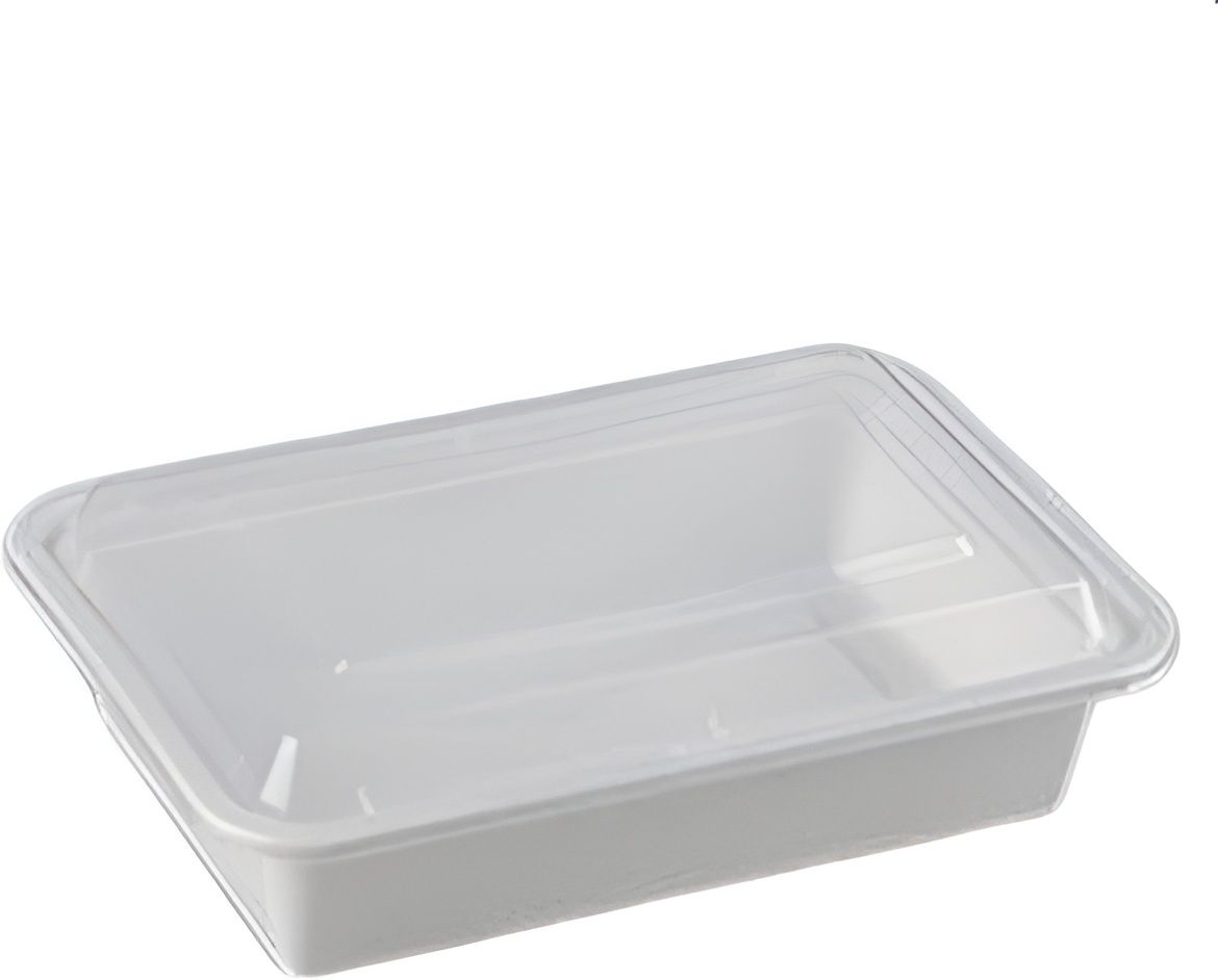 Kari-Out - 38 Oz Deep Rectangle White Plastic Containers with Lid Combo, Pack of 150 - MT6350W