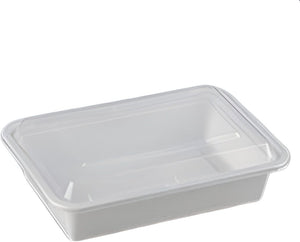 Kari-Out - 38 Oz Deep Rectangle White Plastic Containers with Lid Combo, Pack of 150 - MT6350W