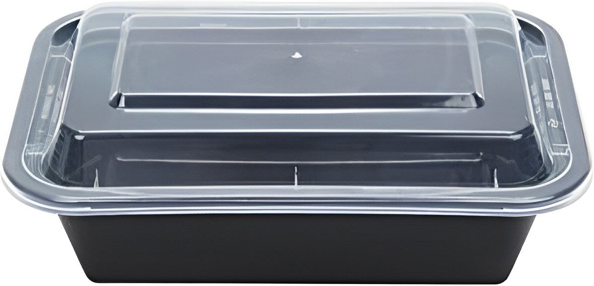 Kari-Out - 7" x 5" Medium Rectangle Black Plastic Containers with Lid Combo, Pack of 150 - MT6240B