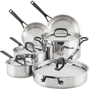 KitchenAid - 10 PC 5-Ply Clad Polished Stainless Steel Cookware Set - 30001-TF05