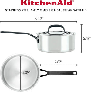 KitchenAid - 3 QT 5-Ply Clad Stainless Steel Covered Saucepan - 30050