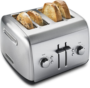 KitchenAid - 4-Slice Brushed Stainless Toaster with Manual High-Lift Lever - KMT4115SX