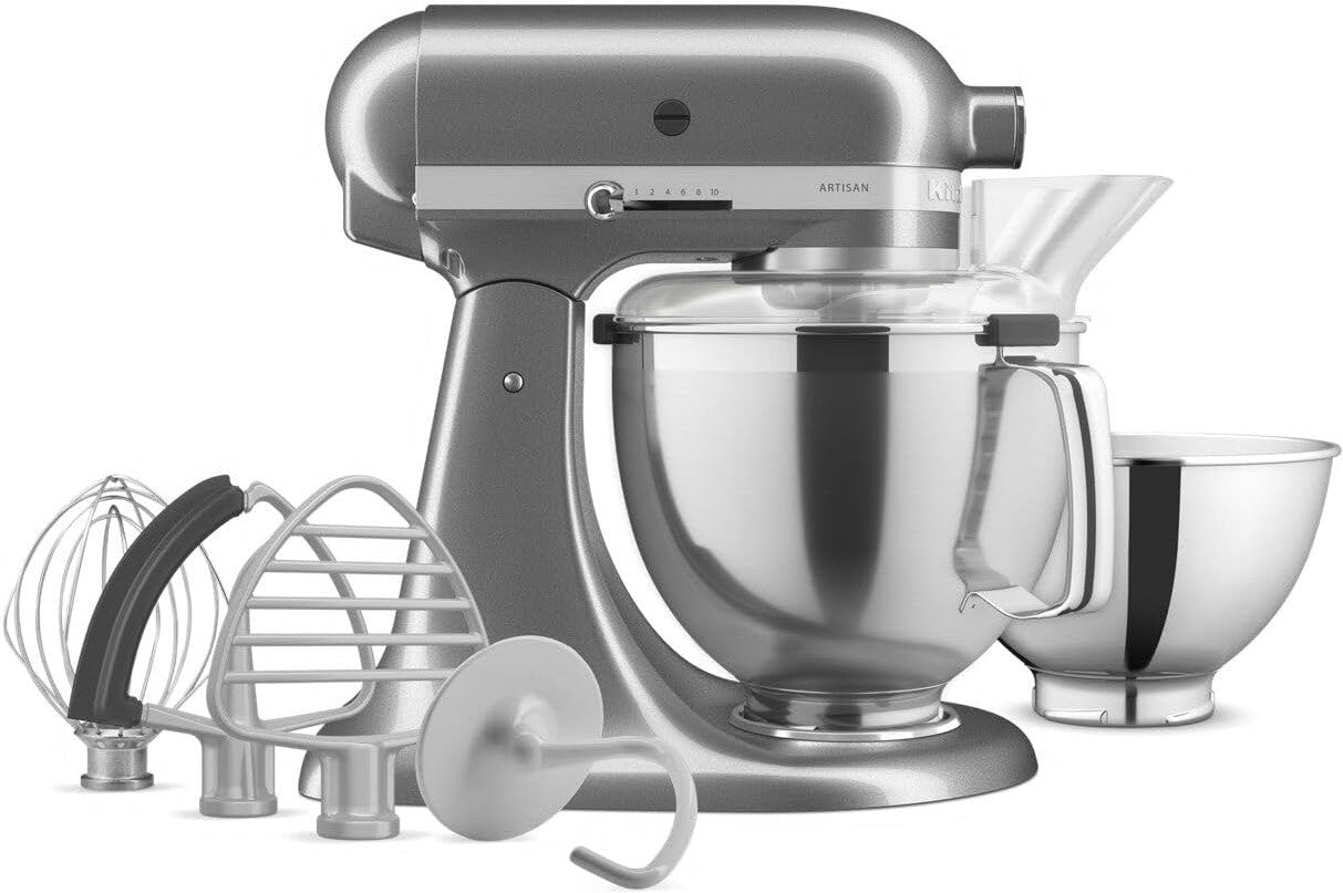 KitchenAid - 5 QT Artisan Medallion Silver Tilt-Head Stand Mixer with Accessory Pack - KSM195PSMS