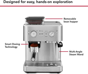 KitchenAid - Brushed Stainless Steel Semi-Automatic Espresso Machine with Burr Grinder - KES6551SX