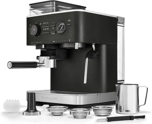 KitchenAid - Cast Iron Black Semi-Automatic Espresso Machine with Burr Grinder - KES6551BK