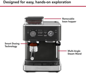 KitchenAid - Cast Iron Black Semi-Automatic Espresso Machine with Burr Grinder - KES6551BK