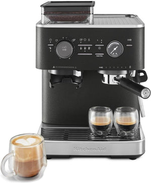 KitchenAid - Cast Iron Black Semi-Automatic Espresso Machine with Burr Grinder - KES6551BK