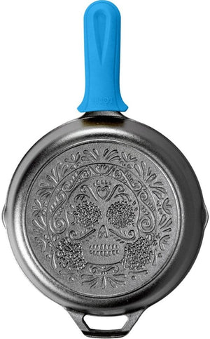 Lodge - Skull Skillet 10.25 Inch + Blue Handle Holder - L8SKULLA1