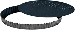 Louis Tellier - 11.02" Non-Stick Obsidian Perforated Fluted Tart Mould With Removable Bottom - 426441