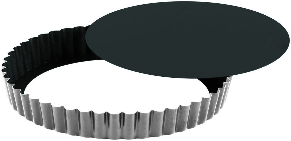 Louis Tellier - 11.02" Non-Stick Obsidian Round Fluted Tart Mould With Removable Bottom - 426440