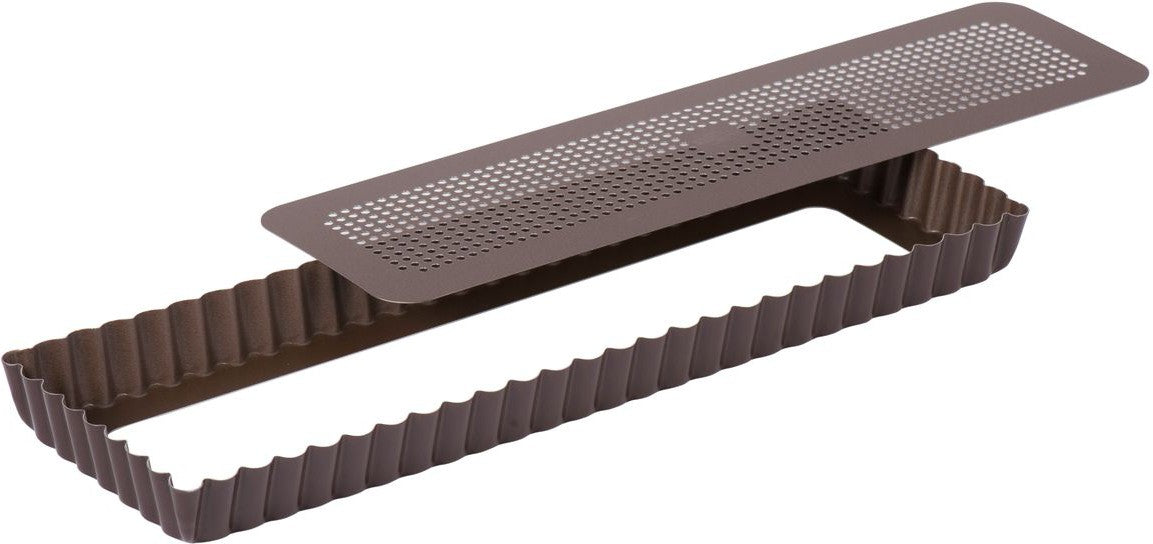 Louis Tellier - 13.77" Non-Stick Perforated Oblong Fluted Cake Mould With Removable Bottom - 225412