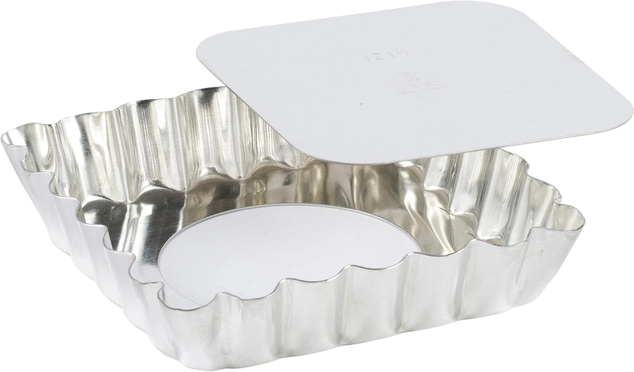 Louis Tellier - 3.93" Tin Plate Square Fluted Tartlet Mould With Removable Bottom - 194470