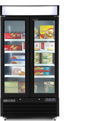 Maxx Cold - 36 Cu ft. Black Glass Double Door & Narrow Width Merchandiser Freezer - MXM2-36FBHC