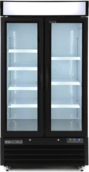 Maxx Cold - 36 Cu ft. Black Glass Double Door & Narrow Width Merchandiser Freezer - MXM2-36FBHC