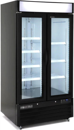 Maxx Cold - 36 Cu ft. Black Glass Double Door & Narrow Width Merchandiser Freezer - MXM2-36FBHC