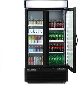 Maxx Cold - 36 Cu ft. Black Glass Double Door Narrow Width Merchandiser Refrigerator - MXM2-36RBHC