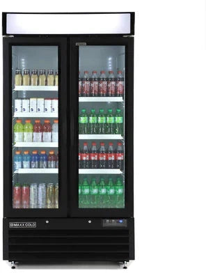 Maxx Cold - 36 Cu ft. Black Glass Double Door Narrow Width Merchandiser Refrigerator - MXM2-36RBHC