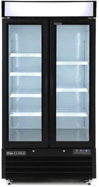 Maxx Cold - 36 Cu ft. Black Glass Double Door Narrow Width Merchandiser Refrigerator - MXM2-36RBHC