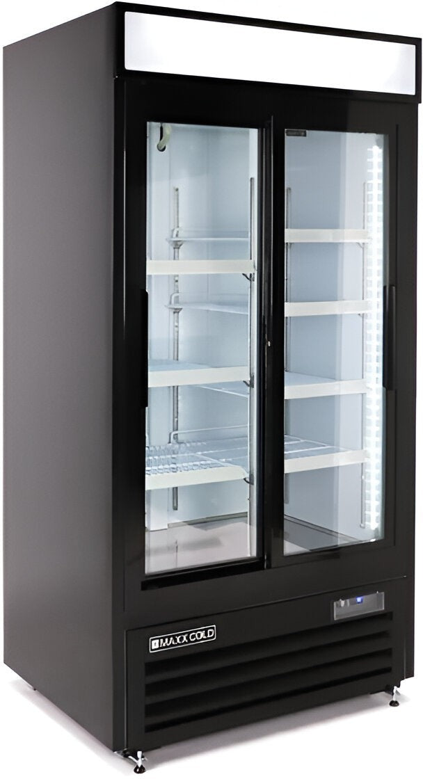 Maxx Cold - 36 Cu ft. Black Narrow Width Merchandiser Refrigerator with Double & Sliding Glass Door - MXM2-36RSBHC