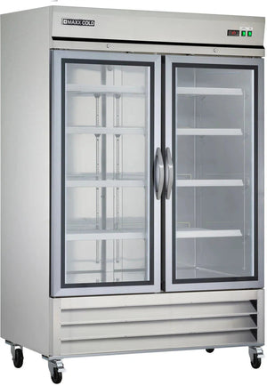 Maxx Cold - 49 cu ft. Stainless Steel Glass Double Door Bottom Mount Reach-In Refrigerator - MXCR-49GDHC