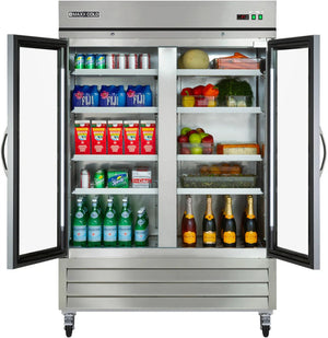 Maxx Cold - 49 cu ft. Stainless Steel Glass Double Door Bottom Mount Reach-In Refrigerator - MXCR-49GDHC