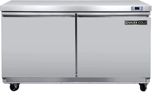 Maxx Cold - 60" Stainless Steel Double Door Undercounter Freezer - MXSF60UHC