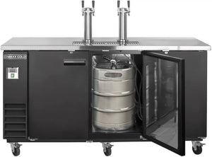 Maxx Cold - 72", 3 Barrel/Keg Black Two Tower Beer Dispenser - MXBD72-2BHC