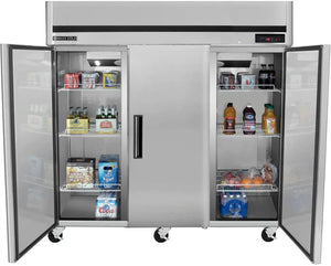 Maxx Cold - 72 cu ft. Stainless Steel Solid Triple Door Bottom Mount Reach-In Freezer - MCFT-72FDHC