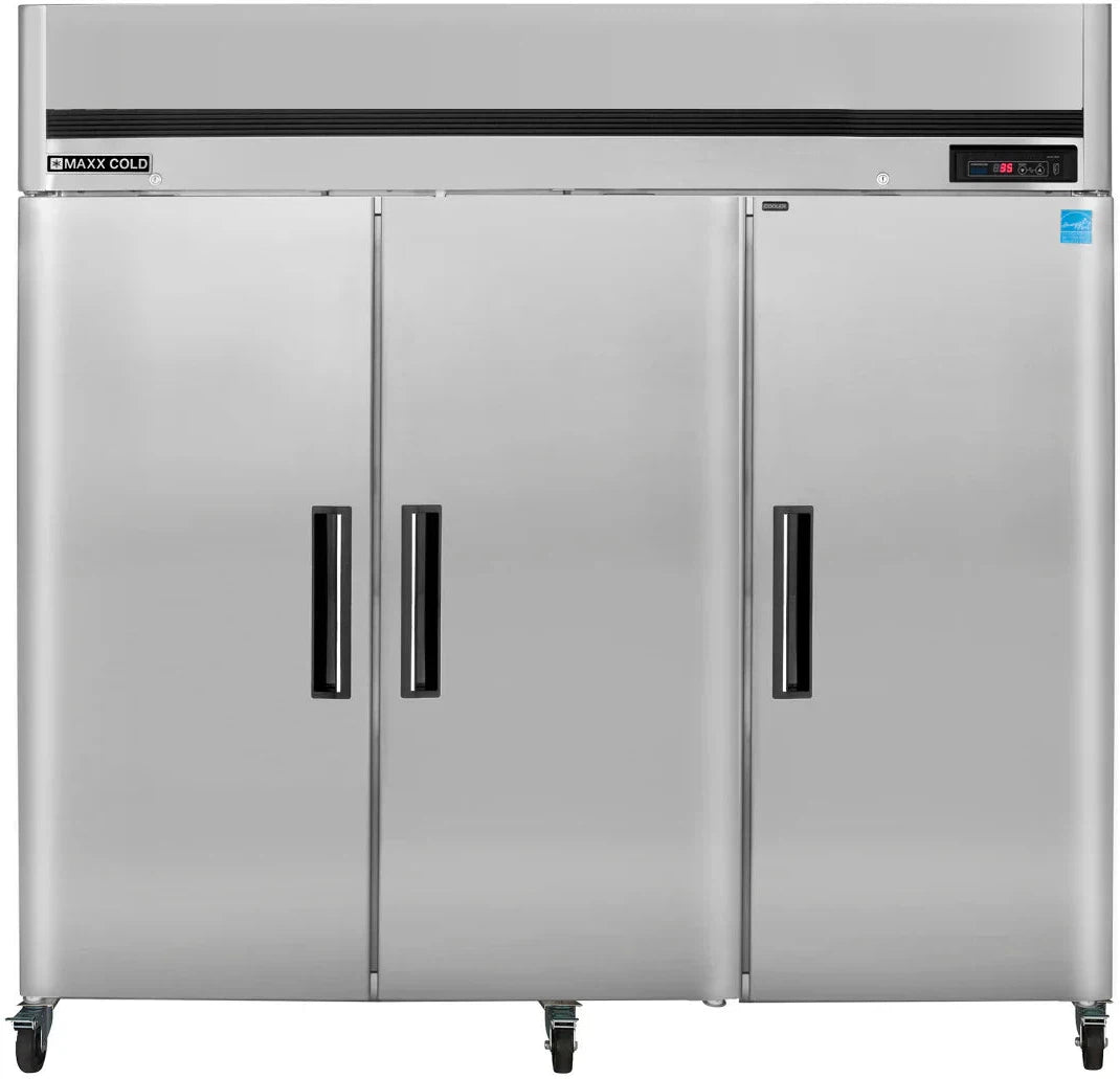 Maxx Cold - 72 cu ft. Stainless Steel Solid Triple Door Bottom Mount Reach-In Freezer - MCFT-72FDHC