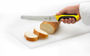 Mercer - 10" Japanese Steel Wavy Edge Wide Bread Knife with Yellow Handle - M23210YL