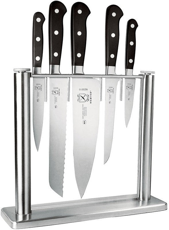 Mercer - 11.25" x 3.5" x 9.75" Renaissance Tempered Glass Knife Block and German Steel Knives, Set Of 6 - M23500