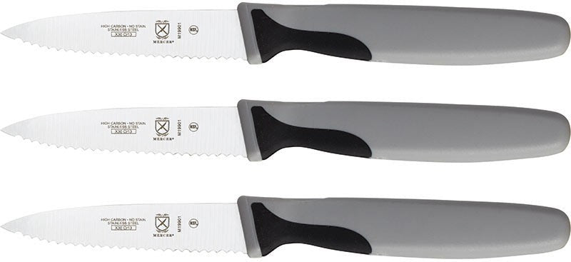 Mercer - 3" Japanese Steel Gray Slim Serrated Paring Knife, Set Of 3 - M19903