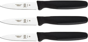 Mercer - 3" Japanese Steel Slim Paring Knife with Black Handle, Set Of 3 - M23903