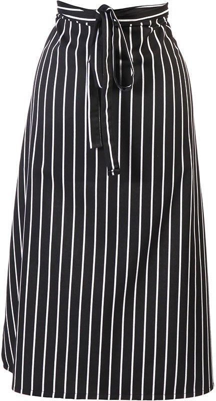 Mercer - 33" x 29" Poly Cotton Black with White Chalk Stripe Two Sided Bistro Apron - M61130BCS