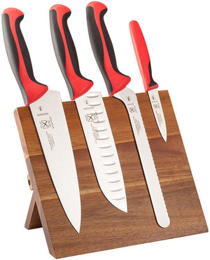 Mercer - 9.5" x 8.6" x 0.75" Acacia Magnetic Board with Japanese Steel Knives with Red Handle, Set Of 5 - M21982RD