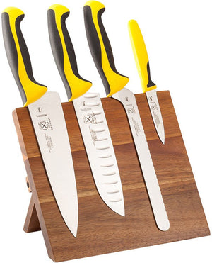 Mercer - 9.5" x 8.6" x 0.75" Acacia Magnetic Board with Japanese Steel Knives with Yellow Handle, Set Of 5 - M21982YL