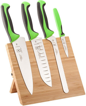 Mercer - 9.5" x 8.6" x 0.75" Bamboo Magnetic Board with German Steel Knives with Green Handle, Set Of 5 - M21981GR