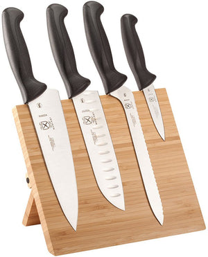 Mercer - 9.5" x 8.6" x 0.75" Bamboo Magnetic Board with Japanese Steel Knives with Black Handle, Set Of 5 - M21981