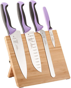 Mercer - 9.5" x 8.6" x 0.75" Bamboo Magnetic Board with Japanese Steel Knives with Purple Handle, Set Of 5 - M21981PU