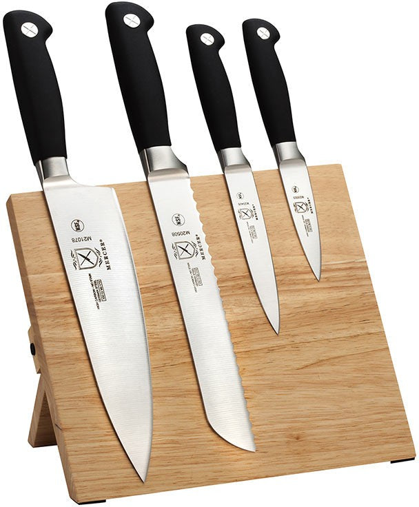 Mercer - 9.5" x 8.6" x 0.75" Genesis® Rubberwood Magnetic Board and Black German Steel Knives, Set Of 5 - M21960